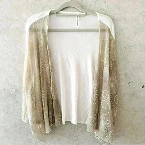 FORGOTTEN GRACE SMALL WOMENS FLOWER  EMBROIDERED‎ FEMININE BOHO LIGHT CARDIGAN